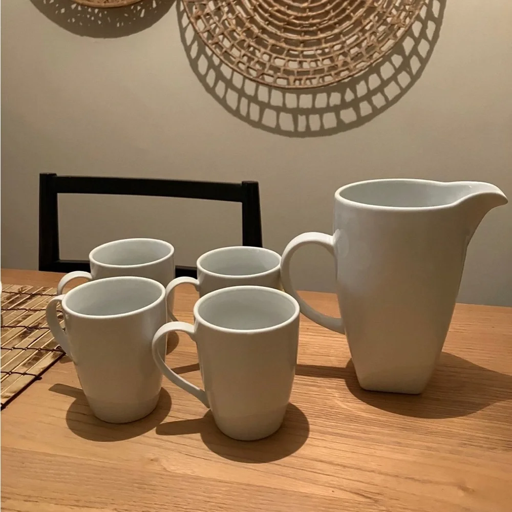 Crate&Barrel White Ceramic Mug and Pitcher Set